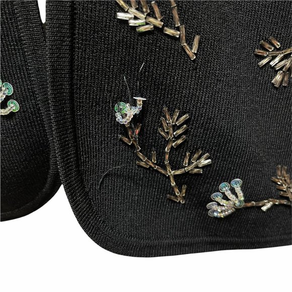 BCBGMAXAZRIA Large  Black Beaded Button Front Dressy Cardigan Sweater SIZE LARGE - Picture 9 of 9